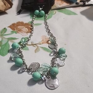Paparazzi Silver Necklace with Turquoise and Clear Charms and Matching Bracelet